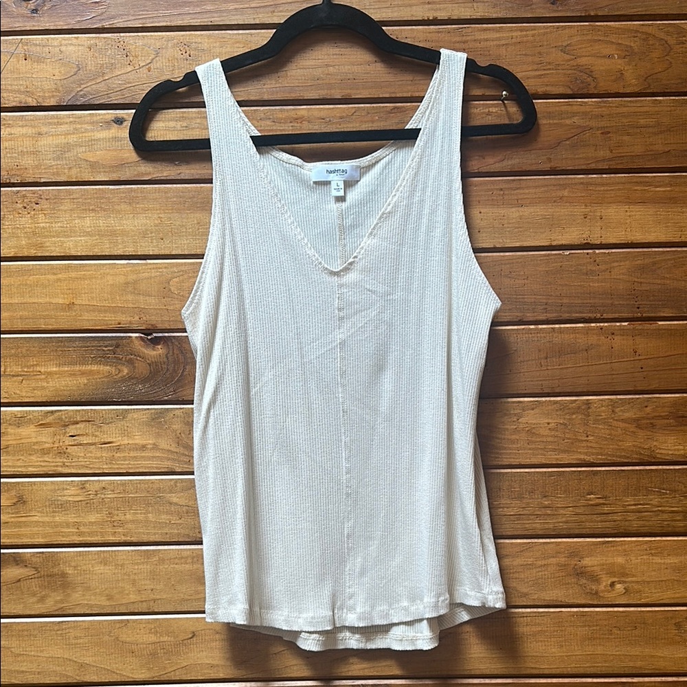 hashttag- Cream Tank Top with V Neck
